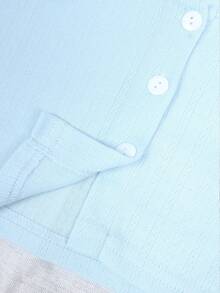 Two-Piece French Style Large U-Neck Simple Solid Color Fashionable Casual Long Sleeve Shorts Women's Pajamas Set Can Be Used At Home - Màu xanh nhạt - Xem 6