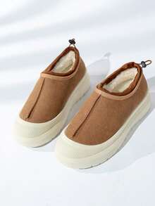 2025 Autumn/Winter Unisex Deer Leather Drawstring Waterproof Thick Sole Snow Boots, Slip-On Casual Shoes - Camel - View 3