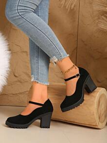 Giày cao gót mũi tròn đế dày mới 2026 dành cho nữ, Giày cao gót đặc biệt có khóa kim loại quai chữ T bằng da lộn, Có sẵn các cỡ từ 36-43, Giày cao gót màu đen | Giày cao gót màu trắng | Giày cao gót màu trắng tinh khiết | Giày cao gót đế dày | Đế xuồng, Trang trí bằng khóa, Giày cao gót thoải mái hơn, Thích hợp cho các dịp trang trọng như Tiệc tùng, Dạ tiệc, Ngày lễ tình nhân, Ngày của mẹ, Giáng sinh, Sự kiện ngoài trời, Giày cao gót công sở, Giày cao gót văn phòng - màu đen - Xem 4