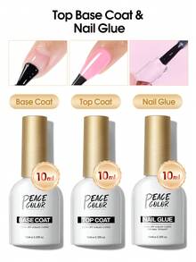 peacecolor 2/3PCS 10ML Gel Top And Base Coat With Nail Glue Set, No-Wipe Base Coat And Glossy Top Coat, Long Lasting Nail Supplies For Women Home Nail Art Salon Christmas Gifts - 彩色 - 查看 8