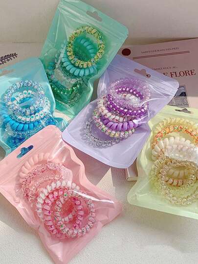 6件套夏季发圈，变色弹力发圈，女孩发圈，弹力马尾发圈，便携包装方便收纳，适合各种发型，趣味卡通发圈，发圈，橡皮筋，发绳，头饰，弹力发带，美发家居饰品