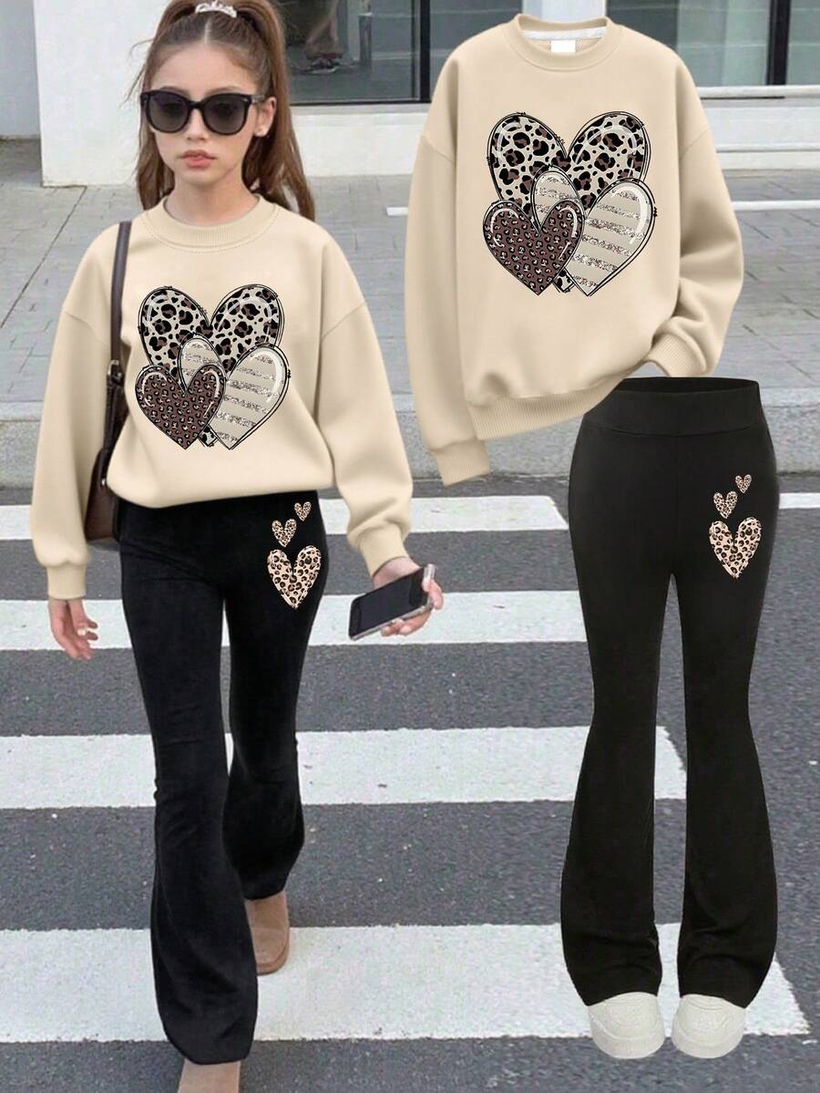 2pcs Set Girls Heart - Element Set, Comfortable Fabric, Spring & Autumn Street Activity & Daily Style - Apricot - View 1