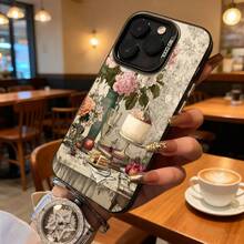 Funda de Teléfono Transparente Diseño de Pastel de Fiesta de Té Floral y Flores para iPhone 13 14 15 Pro Max y  Galaxy S23 S24 Plus Opción de Regalo Ideal para Todas las Estaciones - Plateado - Ver 3