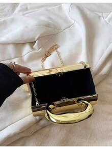 Solid Color Acrylic Box Bag, New Fashion Personalized Handle Handbag, Cylinder Shaped Chain Shoulder Crossbody Bag, Phone & Coin Purse, Suitable For Work, Commute, Date, Shopping, Travel, Romantic Valentine's Gift For Couples - 金色 - 查看 5