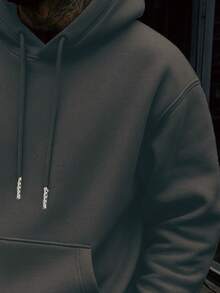 男士纯色长袖连帽卫衣，1件装，适合日常休闲穿着，也可作为礼物送给朋友，秋冬季款 - 深灰色 - 查看 5