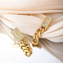 6mm Stainless Steel Necklace For Men, 14K Gold Plated Cuban Link With Zirconia Stone, Titanium Steel Clasp, Holiday Gift