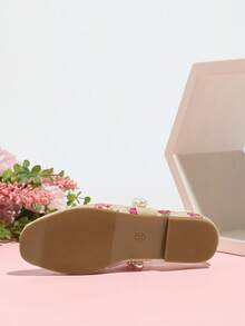 Girls' Fashion Elegant Mesh Embroidered Pearl Casual Comfortable Soft Flat Shoes - Apricot - View 8