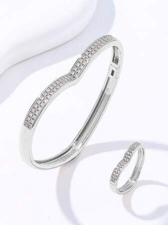 1 Set de pulsera y anillo con hojas grandes y cristales de estilo personalizado europeo y americano para mujer