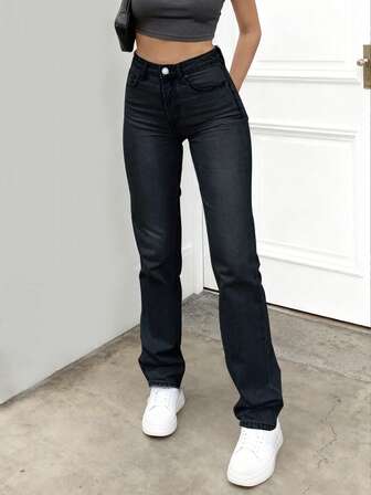 NVFelix New Fall Clothes - Y2K Streetwear High Waist Stretch Straight-Leg Jeans For Women -Comfortable,Vintage,Versatile Slim Denim Jeans - Perfect For Daily Wear And Casual Occasions,Black