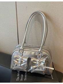 1个女士春夏时尚手提包，多功能大容量多口袋通勤包，适合音乐节、派对、送礼（附赠吊坠） - 酒紅色 - 查看 7