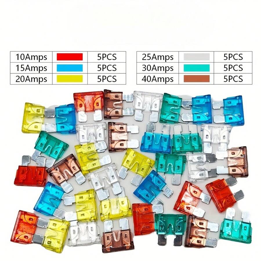 60-Piece Car Fuse Set, Medium Load Type, Suitable For , Cars, Trucks, Trams Fuse Replacement 10A 15A 20A 25A 30A 40A - 60pcs - View 1