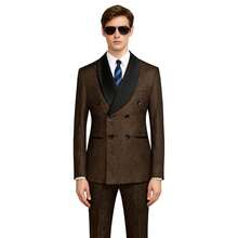 Men's Suit Floral Print Double Breasted Tuxedo Set | Shawl Lapel Blazer Jacket & Pant For Wedding & Formal Events - 棕色 - 查看 7