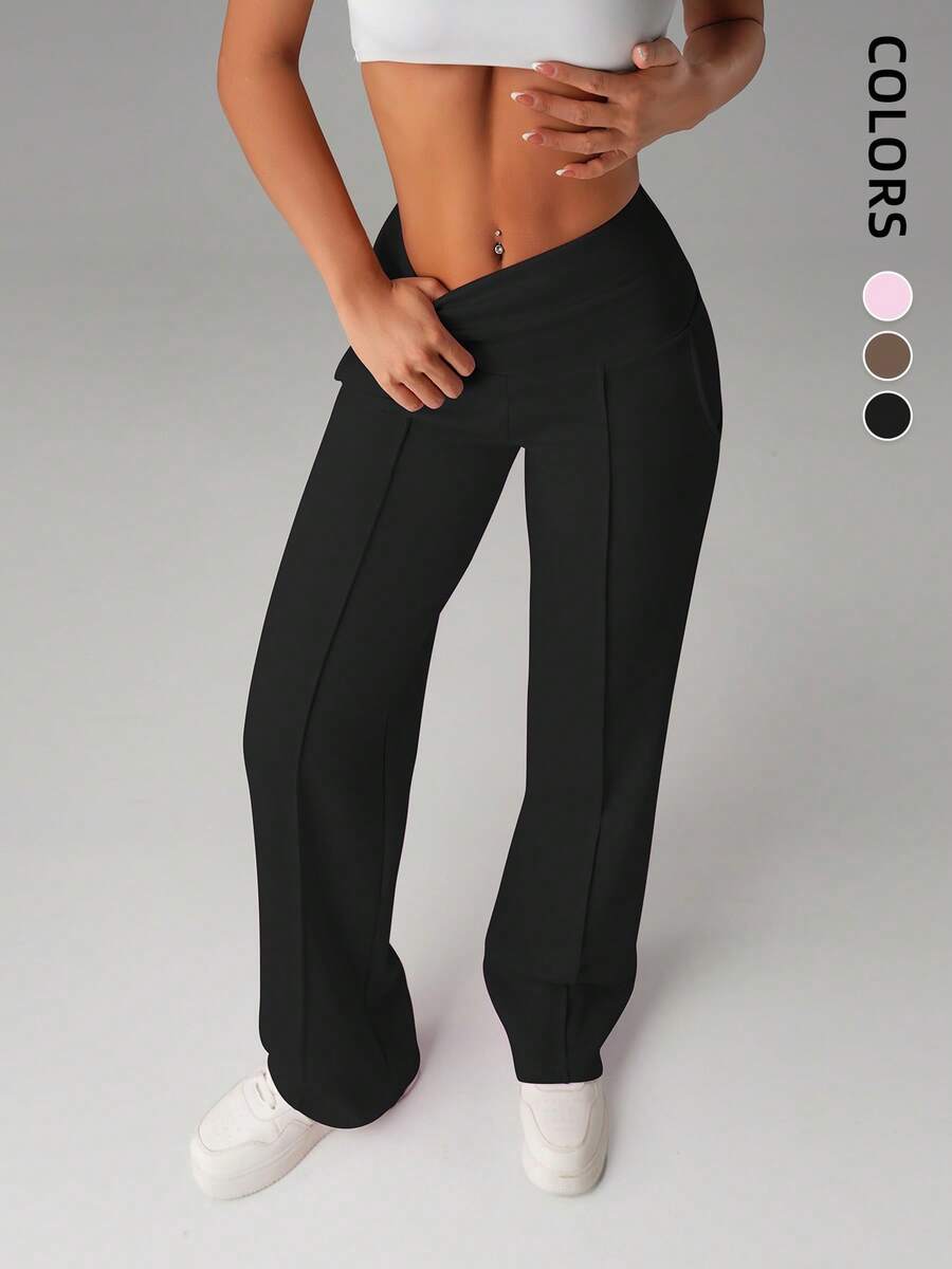 Women High Stretch Sports Pants For Running Yoga Gym Workout Comfortable Breathable Soft Lightweight Tummy Control High Waist Elastic Waistband Long Leggings For Women - 黑色 - 查看 1
