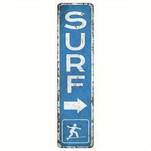 2D Flat, 1pc Vintage Aluminum "SURF" Wall Art Sign - 16x4 Inch Rustic Coastal Metal Decor With Directional Arrow & Surfer Silhouette, Retro Beach House Artwork For Bathroom, Kitchen, Bar, Cafe, No Electricity Needed, 2D Flat - 彩色 - 查看 1