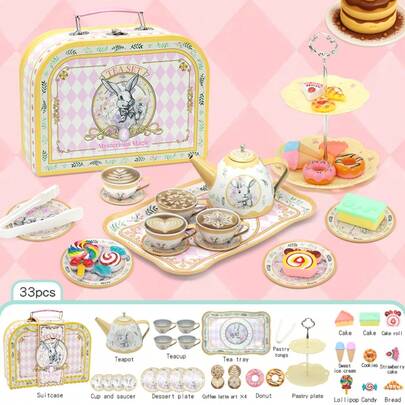 Little Girl Tea Party Set, Princess Afternoon Tea Time Toy Iron Tea Set, With Food, Dessert, Coffee Cup Toy Set, Children's Kitchen Decoration Game Suitable For Girls Aged 3-6, Birthday, Christmas, Halloween Gifts