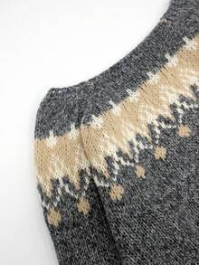 Women Crew Neck Knitted Pullover - Dark Grey - View 4