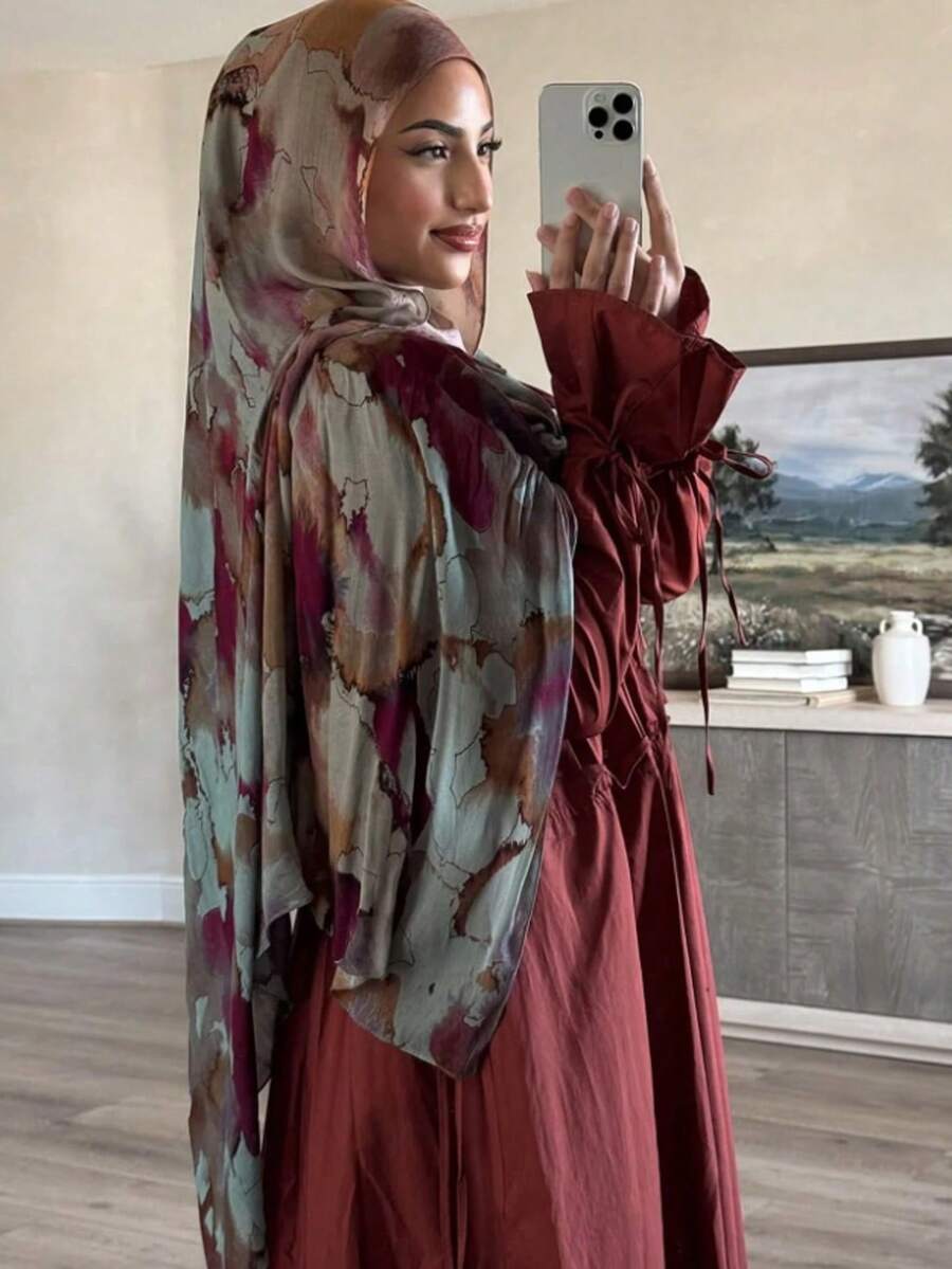 1件装女士波西米亚水彩雪纺头巾，穆斯林秋季头巾，适合日常佩戴