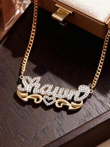 定制双层双色心形蕾丝汽车花朵名字项链，父亲节礼物，母亲节礼物，情人节礼物，生日礼物，周年纪念日礼物，毕业礼物，圣诞节礼物，优雅的家庭礼物，适合周年纪念日、生日、日常佩戴、舞会、母亲节、情人节、毕业典礼、婚礼等场合，黑色、银色、金色，时尚、多彩、复古、简约、男女皆宜、休闲、可爱，可定制、个性化、独特，送给他的理想礼物，送给她的理想礼物，送给男朋友、女朋友、爸爸、妈妈、家人、朋友，适合周年纪念日、生日、毕业典礼、舞会、派对等场合，定制时尚文字项链，别致秋季，新年魅力 - 金色+銀色 - 查看 6