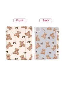 1 pieza Funda protectora para tableta con diseño de oso de peluche y lazo estilo niña, diseño mejorado con pliegue en Y, cubierta protectora impresa por ambos lados compatible con 10.2", Pro 11" 2020/2021/ (A16) 11" 11th Gen 2025, Apple 9th/10th Gen, Mini 6/7, anti-caída, ranura para lápiz, soporte de suspensión/activación, regalo romántico para amigos y familiares - Multicolor - Ver 5