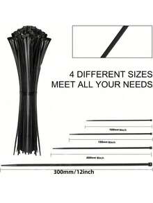 Opaski zaciskowe nylonowe czarno-białe, 100/500 sztuk w opakowaniu, samozaciskające plastikowe opaski zaciskowe, opaski kablowe do wiązania, samozaciskające nylonowe opaski zaciskowe, opaski zaciskowe do kabli, wielofunkcyjne opaski zaciskowe uszczelniające, wysoka wytrzymałość bez zrywania, sortowanie i przechowywanie przewodów, mocowanie domowych kabli elektrycznych, odpowiednie do użytku wewnątrz i na zewnątrz. Boże Narodzenie, Nowy Rok, artykuły dekoracyjne - Czarne - Zobacz 7