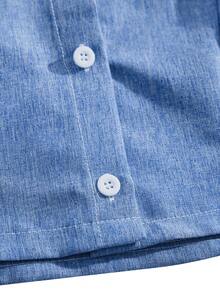 abyoxi 女士蓝白撞色领长袖单排扣两用短款衬衫，休闲通勤日常简约办公装，秋冬款 - 藍白色 - 查看 10