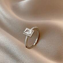 1pc Bridal & Bridesmaid Wedding Ring, Adjustable Size, Rectangular Shaped 1ct Cubic Zirconia Stone Decor, Luxury High-End Design For Wedding Or Dating, Couples Rings Royal - Gold - View 8