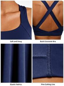 Soyun Women's Reversible Criss-Cross Back Sports Bra, Removable, Suitable For Yoga And Outdoor Activities - Royal Blue - View 4
