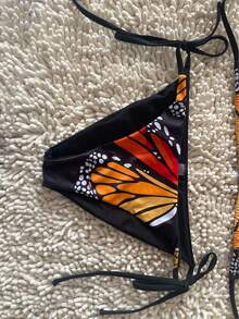 Women's Butterfly Print Bikini Set - Halter Neck & Side Tie Bottoms For Summer Beach Vacations - Multicolor - View 7