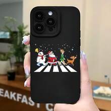2026 nueva funda de teléfono mate, funda de teléfono con diseño de personajes navideños cruzando la carretera para modelos de  17 y , protector de teléfono, funda de pareja, regalo para novio y novia, presente de vacaciones - Negro - Ver 5