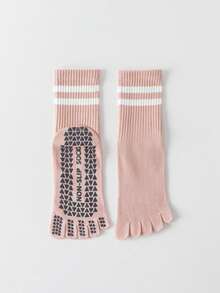 1/3/6双装女士多色专业瑜伽袜，防滑硅胶地板袜，室内普拉提健身袜，春夏中筒袜，分趾袜 - 彩色 - 查看 12