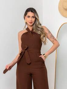 Tailored Jumpsuit M3094 - Rust Brown - View 5