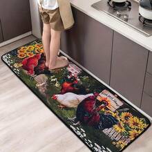 1/2/3 件套农舍风格厨房地毯，可机洗涤纶地毯，饰有活泼的鸡和花卉图案，为厨房、浴室或入口处提供防滑柔软的表面。 - 彩色 - 查看 3