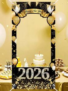 1 Stück 2026 Neujahrs Fotorahmen Banner, 60x120cm Schwarz Gold Glitzer Diamant Neujahrsparty Fotohintergrund, strapazierfähiger Polyesterstoff, Frohes Neues Jahr Fotorequisiten, Silvester Party Zubehör, Frohes Neues Jahr Dekoration 2026 - Verschiedenfarbig - Übersicht 8