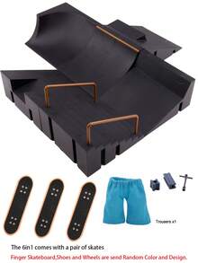 Fingertip Toys 6-In-1 Finger Skatepark With Finger Skateboard Kits Slope Slide Staircase Track Ramps With Finger Pants&Finger Roller Skates(Finger Skateboarding Send At Random Color) - Black - View 6