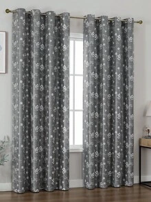 2pcs Blackout Curtain Panels, Modern Floral Print Design, Top Grommet For Easy Installation, Suitable For Living Room, Bedroom, Dining Room Home Decor