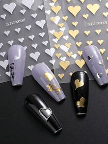2 miếng dán móng tay hình trái tim bằng kim loại sáng bóng, hình trái tim màu vàng và bạc, decal móng tay cho ngày Valentine, móng tay cưới, trang trí móng tay kiểu Pháp tự làm. - Nhiều màu - Xem 4