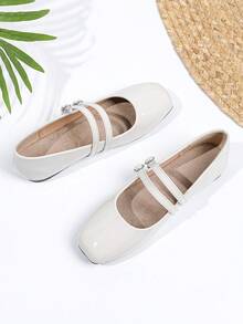 女士复古玛丽珍鞋，双带设计，四季皆宜 - 糯米白色 - 查看 3