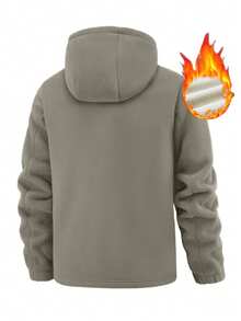 معطف شتوي مبطن بقلنسوة للرجال، مطرز على الصدر وبشعار على الذراع، تصميم متعدد الجيوب، مناسب للتنزه والملابس الخارجية - كاكي - مشاهدة 2