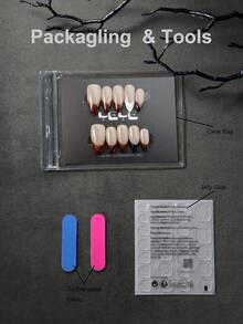 10 piezas de uñas postizas otoñales, elegantes puntas francesas ámbar, de aspecto natural y minimalista nórdico, de cobertura completa en forma de almendra, estilo europeo hecho a mano, succinita negro y blanco, kit de uñas acrílicas de estampado clásico de leopardo ámbar para uso diario de mujeres y niñas, incluye 1 lima de uñas mini y 1 hoja de pegatinas adhesivas, adecuado para uso diario, ocio, vacaciones, trabajo, festividades, imprescindible en otoño e invierno, el mejor regalo para mujeres y niñas - Marrón - Ver 7