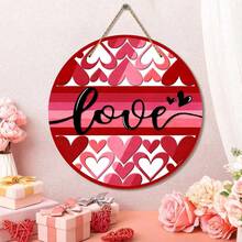 情人节爱心门牌，粉红色红色爱心木质门挂户外门廊装饰，周年纪念婚礼木质花环室内墙面挂饰 - 彩色 - 查看 2