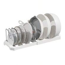 1 Retractable Pot Holder, 7 Adjustable Compartments, Flexible Kitchen Cookware Rack - For POTS, LIDS, Home Kitchen Storage Racks, Used In Cafes, Restaurants, Bars, Kitchen Cooking And Food Storage