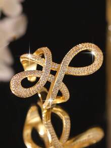 1 chiếc nhẫn hở kiểu Pháp hình vô cực giao nhau, đính đá Cubic Zirconia, màu vàng, phù hợp cho nữ, quà tặng trang sức cho đám cưới, lễ đính hôn, kỷ niệm, tiệc tùng. - Vàng - Xem 8
