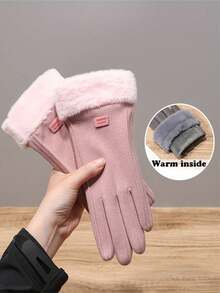 1pair Women's Windproof Warm Gloves For Autumn And Winter, Touchscreen Padded Thickened Gloves, Cute Student Gloves, Suitable For Riding, Car Driving, Sports & Daily Wear, Warm & Cozy - Hồng - Xem 3