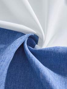 abyoxi 女士蓝白撞色领长袖单排扣两用短款衬衫，休闲通勤日常简约办公装，秋冬款 - 藍白色 - 查看 8