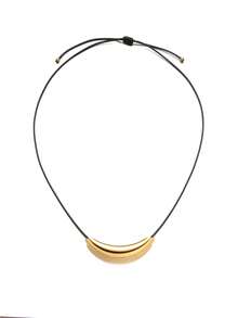 1pc INS Chic 18K Gold Plated Stainless Steel Geometric Metal Curved Tube Black Cord Pendant Necklace, Hypoallergenic, Suitable For Women, Couples, Daily, Date, Vacation, Fashion Versatile - Gold - View 2