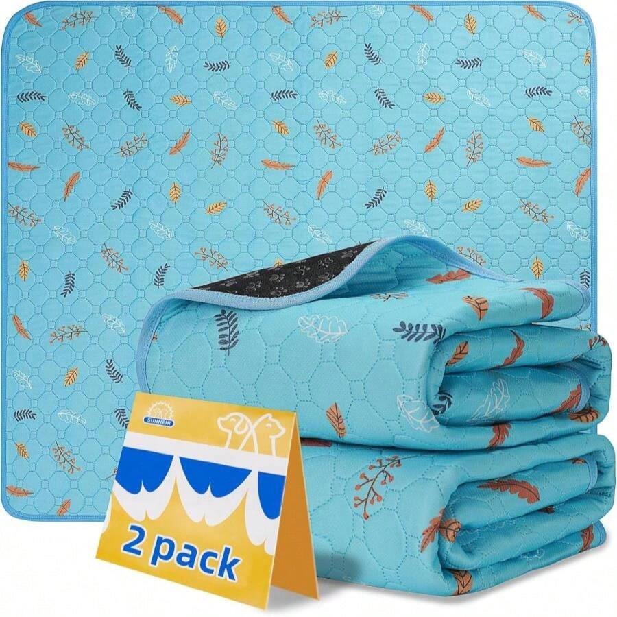 Sunheir 2 Pack Washable Guinea Pig Pee Pads, 24" X 48" Waterproof Reusable Guinea Pig Cage Liners, Absorbent Bedding Training Mat For Small Animal Guinea Pigs Rabbit Bunny Hamster (Leaves - Deep Grey) - ColorB - 查看 1