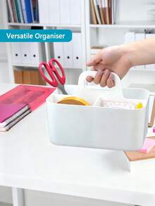 带提手塑料收纳盒，办公塑料收纳盒，便携式塑料收纳盒，适用于清洁用品、浴室用品、化妆品、美术用品、工艺品、文具、教室和办公室收纳整理，手持式收纳盒 - 彩色 - 查看 6