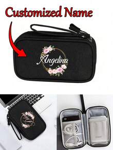 1pc Customized Name Electronic Storage Bag, Waterproof Travel Storage Bag, Portable Travel U Disk Hard Disk Headphone Storage Bag, Multi-Functional Electronic Accessories Storage Bag, Daily Use, School, Work Or Travel Use, Waterproof, Easy To Clean, Picnicking, Going Out, Traveling, Birthday Gift, Teacher'S Gift, Christmas Gift﻿ - Multicolor - View 7