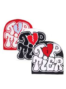 3顶Y2K系列顶级男女通用爱心字母针织帽，街头风骷髅帽，瑜伽帽，情侣针织帽，适合日常佩戴、户外运动，理想的冬季礼物装备 - TOP TIER - 查看 1