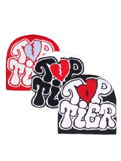 3顶Y2K系列顶级男女通用爱心字母针织帽，街头风骷髅帽，瑜伽帽，情侣针织帽，适合日常佩戴、户外运动，理想的冬季礼物装备